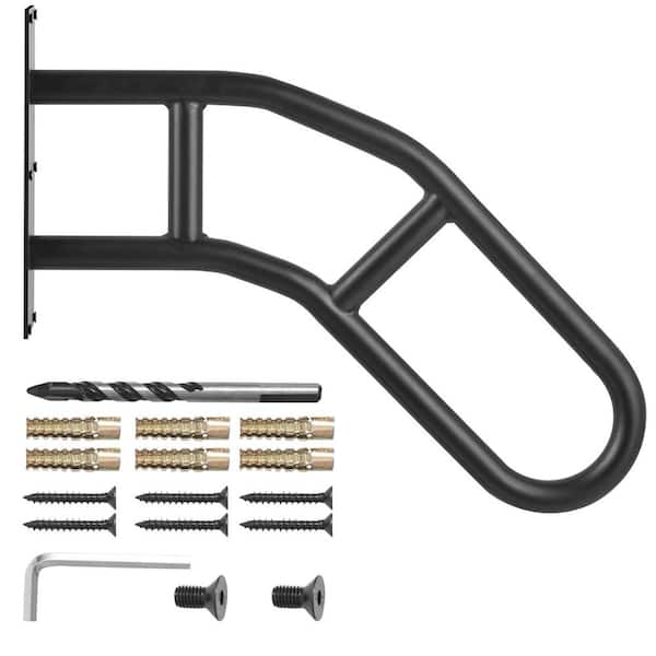 U-Shaped Handrails for Outdoor Steps, 17.72 in. H x 3.15 in. W, Black, Steel, Stair Railing Kit, Stair Support for Kids