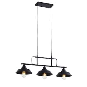 3-Light Black Kitchen Island Linear Pendant Light Industrial Ceiling Hanging Fixture with Metal Shade