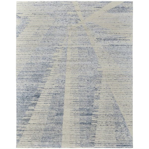 3 ft. x 5 ft. Ivory Blue And Silver Abstract Hand Knotted Distressed Area Rug