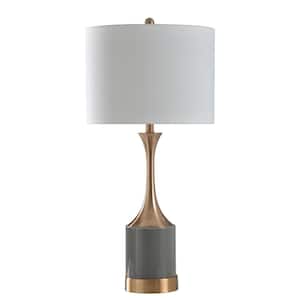 32 in. Copper/Grey Table Lamp with Heavy White Hardback Fabric Shade