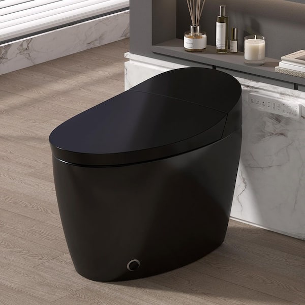 Elongated Smart Bidet Toilet 1.28 GPF in Black with Auto Flush, Heated Seat, 4 Washing Modes, LED Display, Night Light