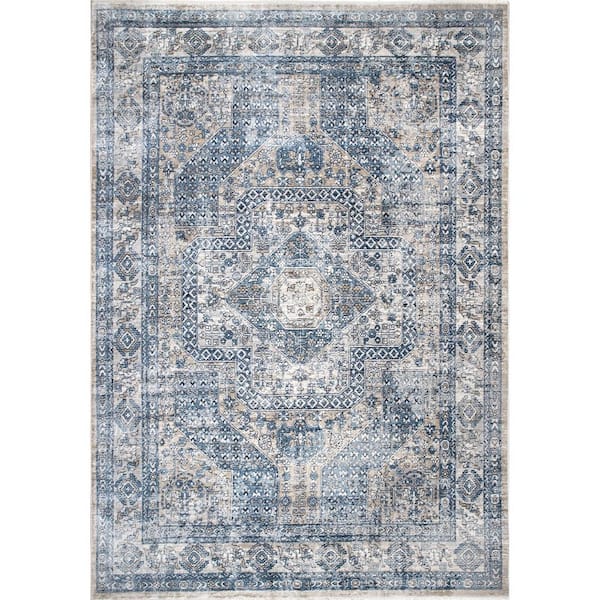 nuLOOM Westlyn Faded Medallion Blue 4 ft. x 6 ft. Indoor Area Rug