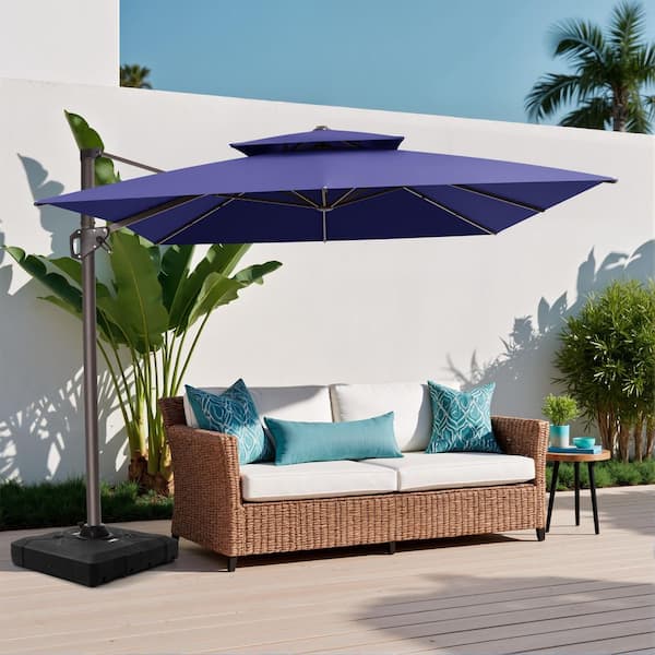 double patio umbrella tilt Outsunny Brown Double-sided 9.5' Outdoor Market Umbrella with & Crank suitable for multiple outdoor scenarios Fletcher Coastal Double-Tiered Castle Market