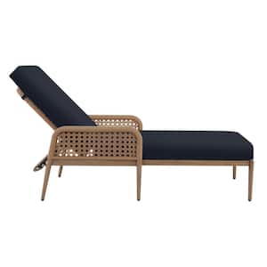 Coral Vista Brown Wicker Outdoor Patio Chaise Lounge with CushionGuard Midnight Navy Blue Cushions