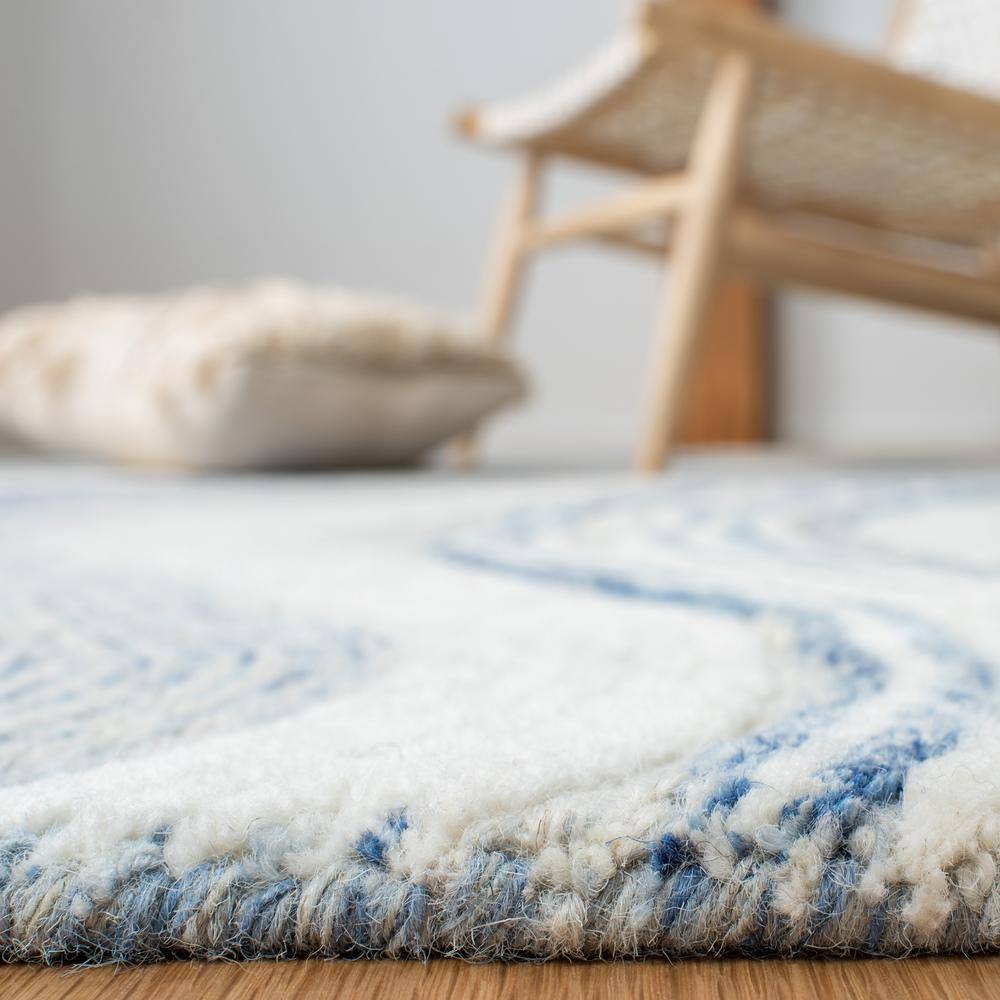Art Deco Inspired Hand-Tufted Wool Area Rug in Vivid Blue