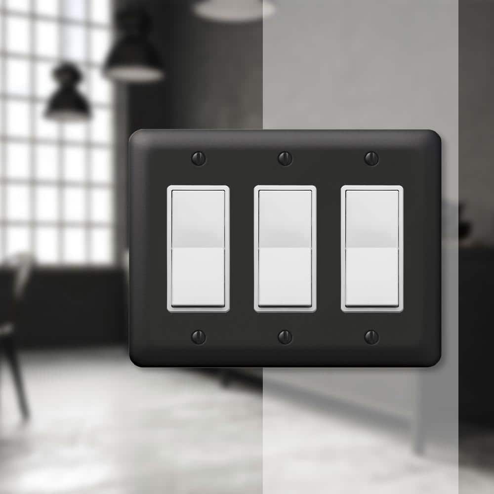 Black Metal 3-Gang Decorator Rocker Wall Plate