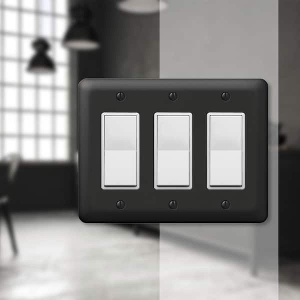 Declan 3 Gang Rocker Steel Wall Plate - Black