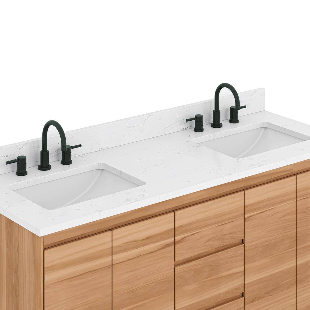 Coventry 61" Natural Teak Double Sink Vanity with Cala White Top