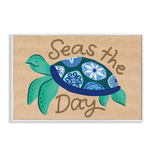 Stupell Industries Seas The Day Turtle by Deborah Curiel White Framed Coastal Giclee Art Print 16 in. x 24 in.