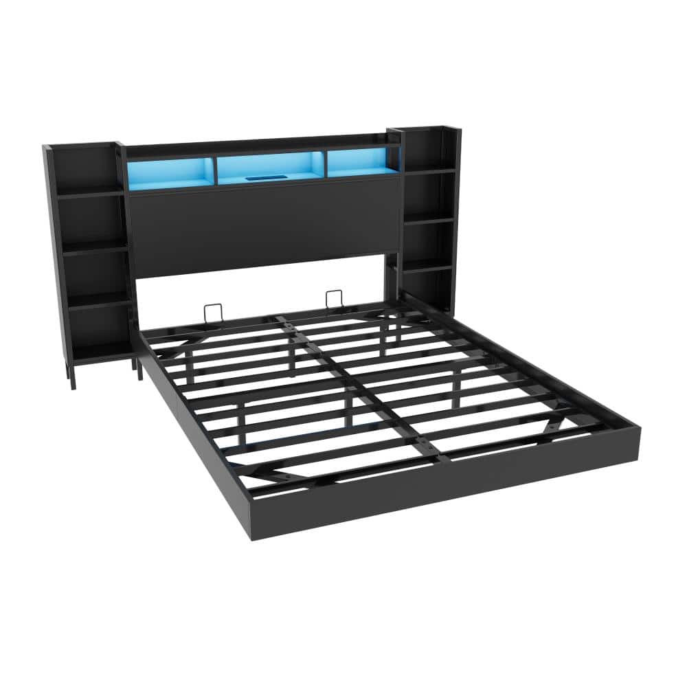 Black Metal Frame Twin Platform Bed with Storage Headboard, LED Lights & USB Charging Station price history on PriceWatchPro