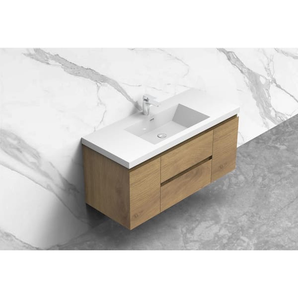 Equinox 72 in. in. W x 19-5/8 in. in. D x 22-1/2 in. in. H Floating Bath Vanity in Natural Oak White Resin Top Assembled