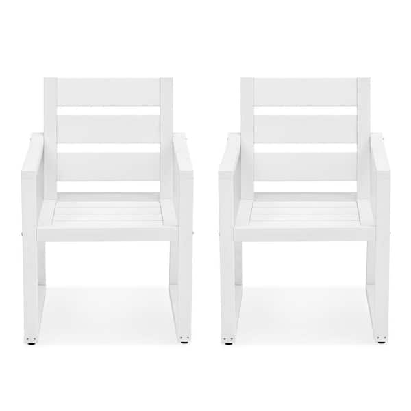 LUE BONA Fox White Stationary Square-Leg Recycled Plastic Ply All-Weather Indoor Outdoor Patio Dining Chair (Set of 2)