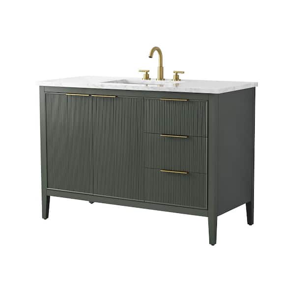 Emma 48 in. W Bath Vanity in Vintage Green with Engineered Stone Top in Arabescato with White Sink