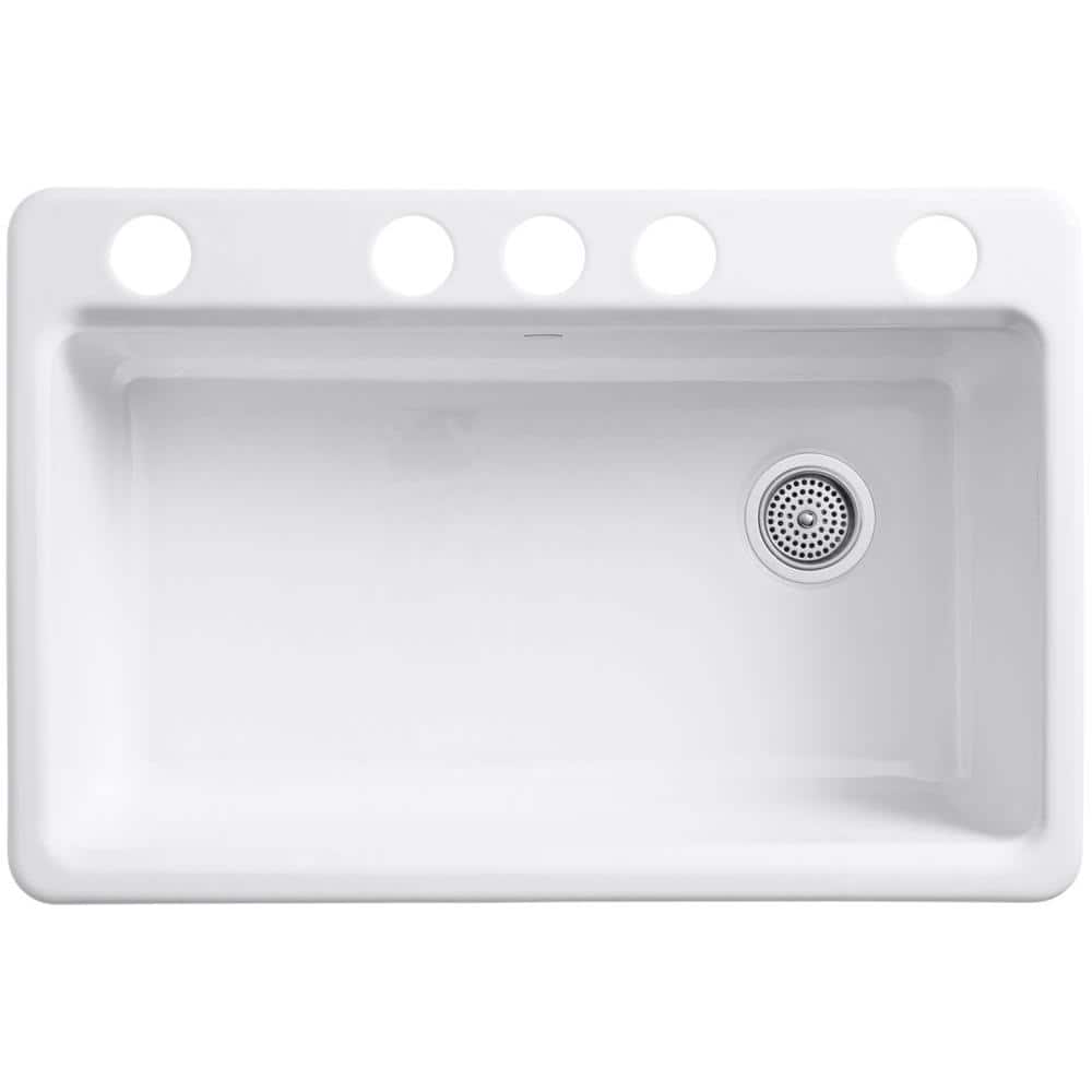 White Cast Iron Single Bowl Kitchen Sink with Accessories