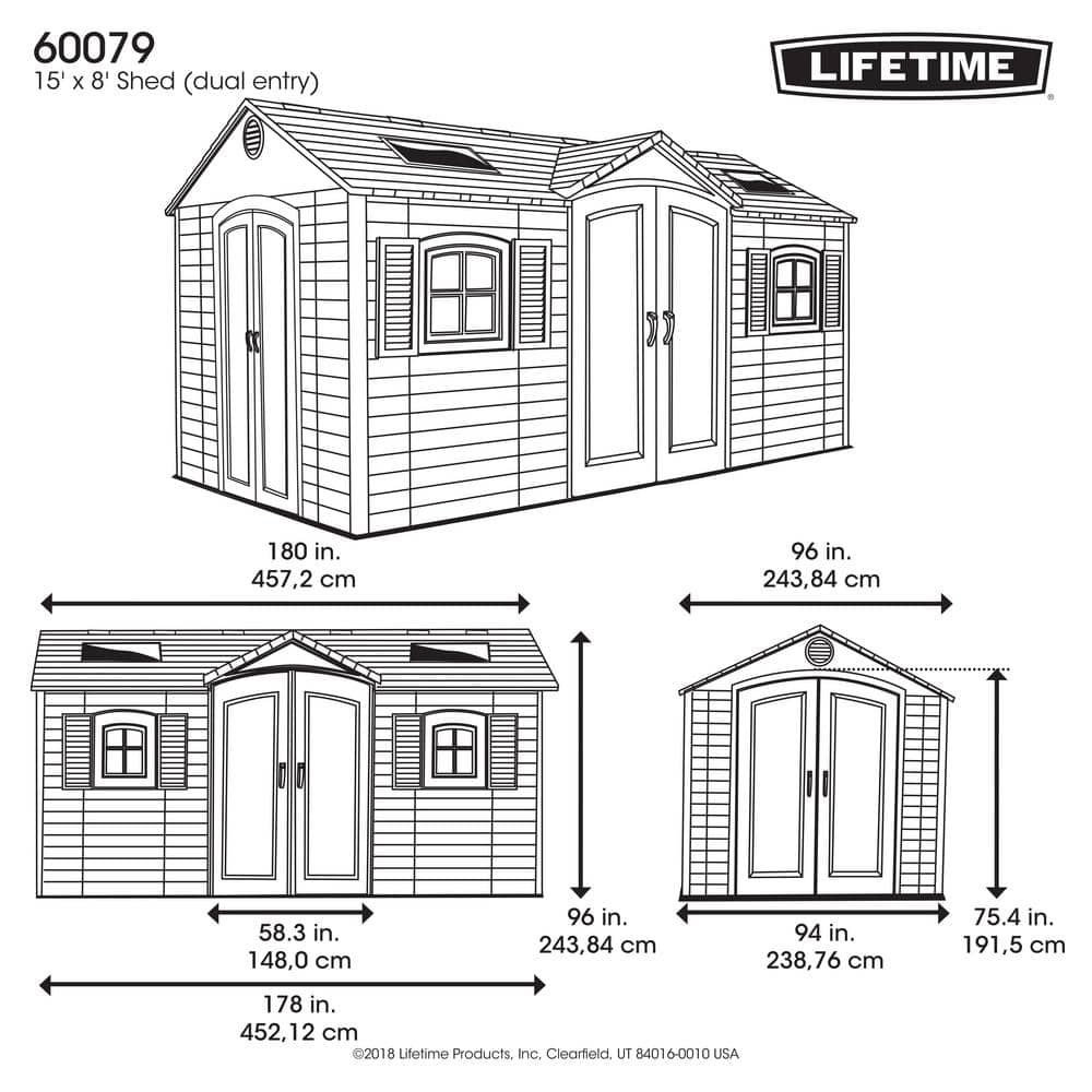 Beige Dual Entry 15' x 8' Outdoor Storage Shed with Windows