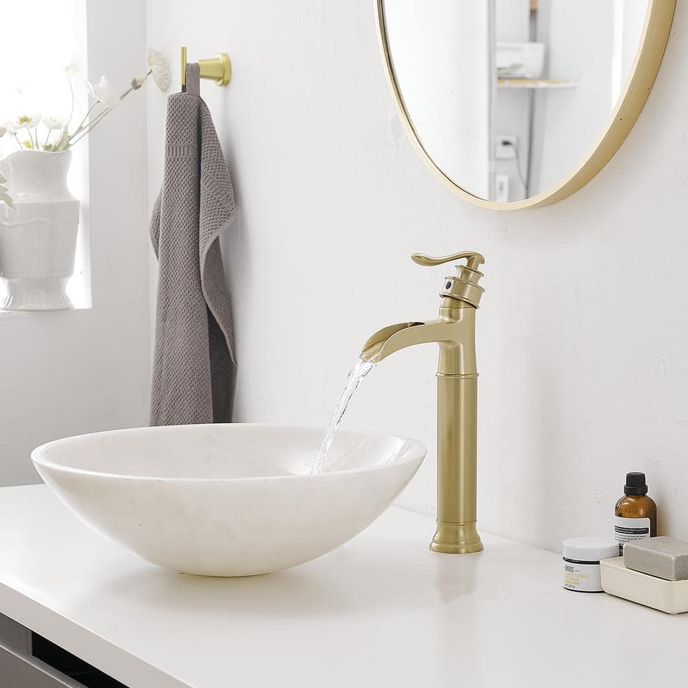 Brushed Gold Single Handle High-Arc Bathroom Faucet
