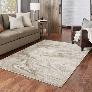 Newcastle Beige/Ivory 3 ft. x 5 ft. Abstract Marble Polyester Indoor Area Rug