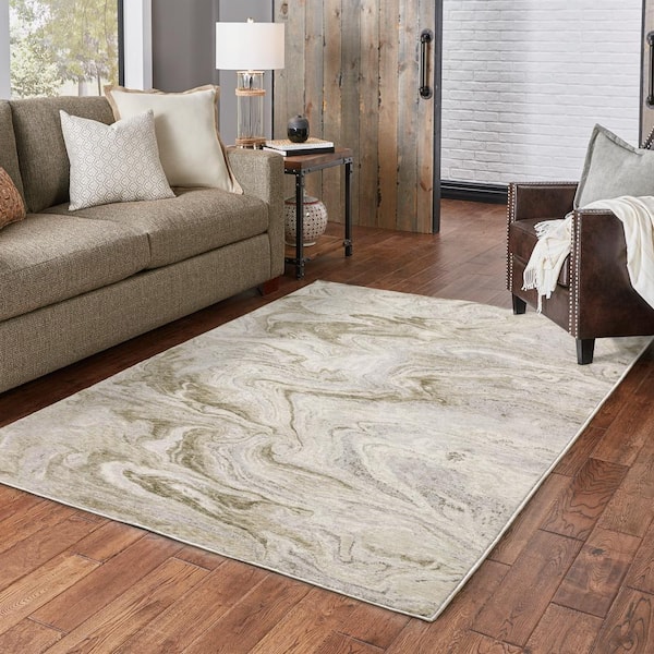 Newcastle Beige/Ivory 7 ft. x 10 ft. Abstract Marble Polyester Indoor Area Rug