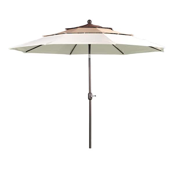 Aoodor 10 ft. Steel Market Patio Umbrella with Crank and Tilt in Color Beige/Khaki/Coffee