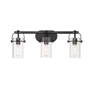 Pilaster 24.25 in. 3-Light Matte Black Vanity Light with Clear Glass Shade