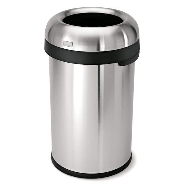 80L Round Open Top Commercial Trash Can, Brushed Stainless Steel
