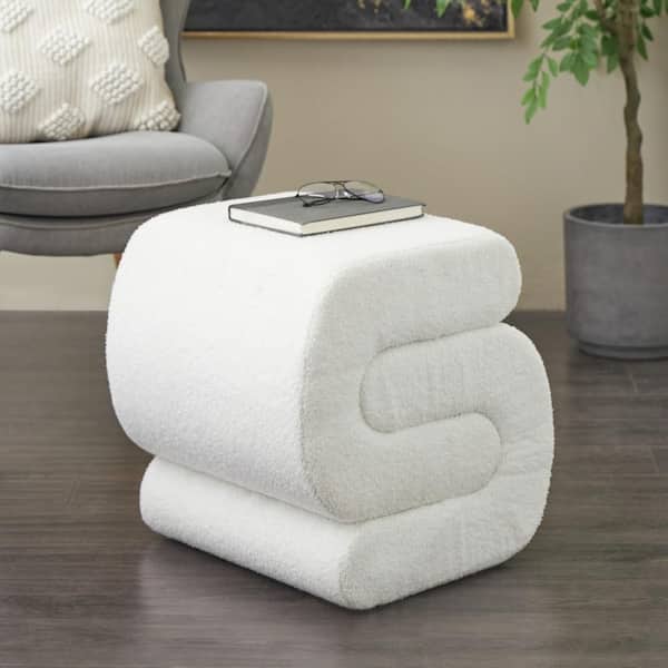 Litton Lane 19 in. White Polyester S-Shaped Ottoman with Connected Arches