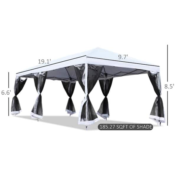 Outsunny 10 ft. x 20 Cream White Easy Pop Up Canopy Party with 6 Removable Mesh - The Home Depot