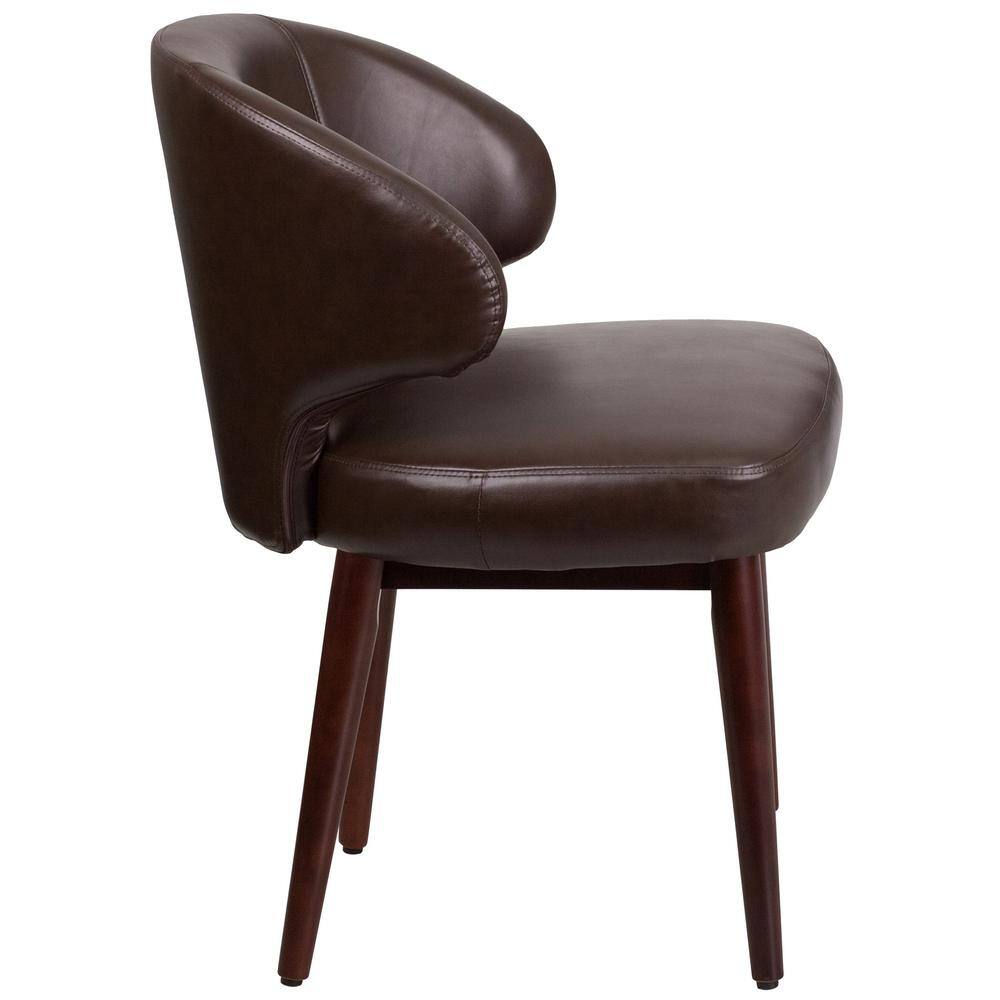 Walnut-Legged High-Back Brown LeatherSoft Reception Chair