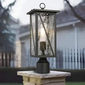 Modern 16.5 in. 1-Light Metal Black Outdoor Weather Resistant Post Light with Geometric Textured Glass Shade for Garden