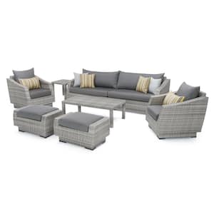 Cannes 8-Piece All-Weather Wicker Patio Sofa and Club Chair Seating Group with Sunbrella Charcoal Grey Cushions