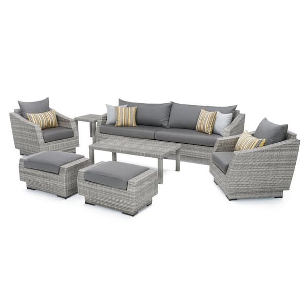RST BRANDS Cannes 8-Piece All-Weather Wicker Patio Sofa and Club Chair Conversation Set with Sunbrella Charcoal Gray Cushions