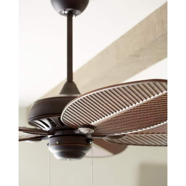 Generation Lighting - Cruise 52 in. Wet Rated Coastal Outdoor Roman Bronze Ceiling Fan with American Walnut Palm Leaf Blades and Pull Chain