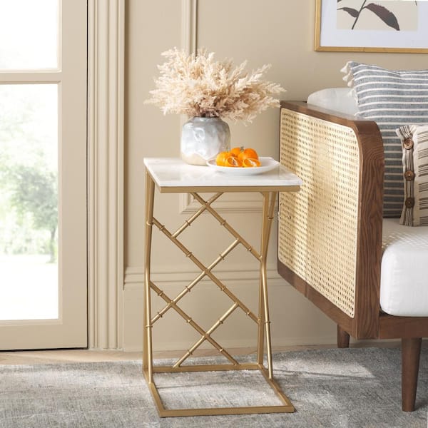 SAFAVIEH Keston 16.3 in. White Marble Square End Table