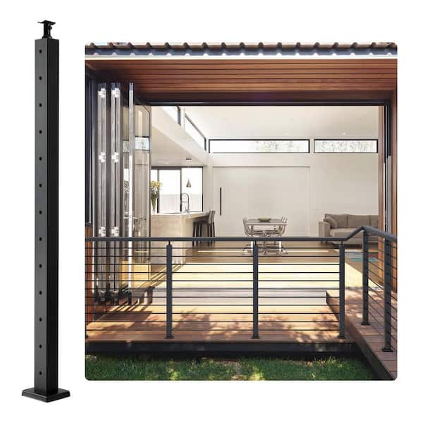 Tuspuzz Cable Railing Post Level Deck Stair Post 42 in. Cable Handrail Post Stainless Steel with stair railing Kit Black