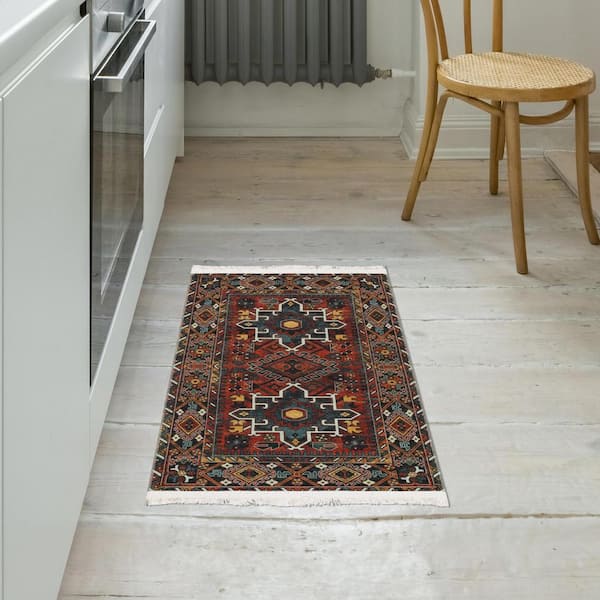 Ottomanson Non Shedding Washable Wrinkle-free Flatweave Border 2x3 Area Rug/Entryway  Mat, 2 ft.x3 ft.,Light Gray/Multicolor LSB7402-2X3 - The Home Depot