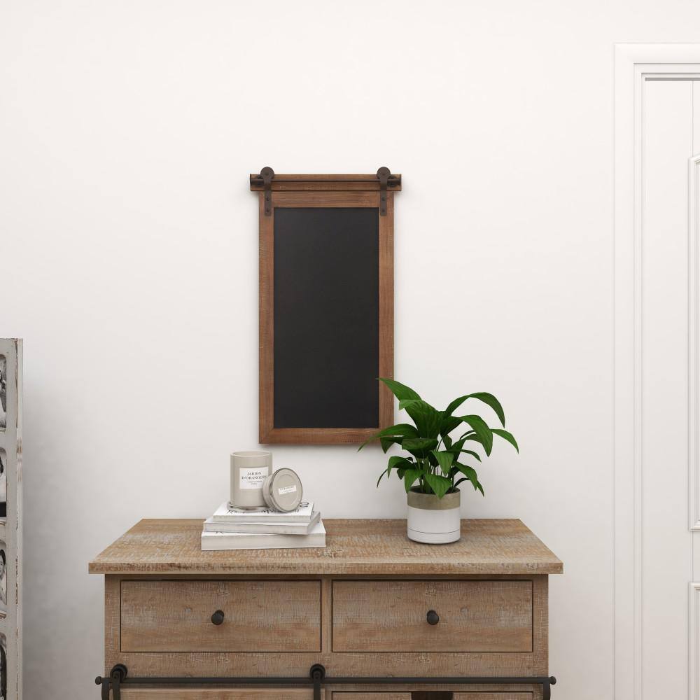 Brown Wood and Metal Chalkboard Sign with Barn Door Top
