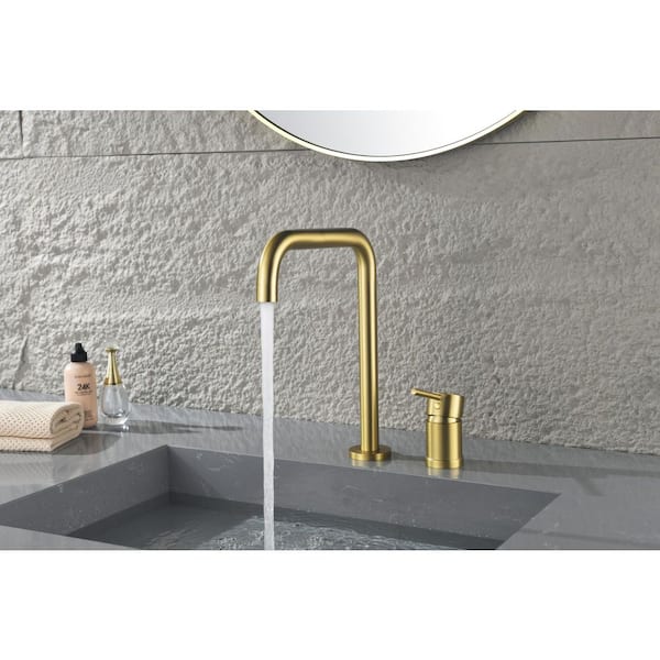 1-Handle 2-Hole Bathroom Sink Faucet 180° Rotation Bathroom Faucet with Detachable Aerator in Brushed Gold