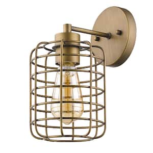 Lynden 8.25 in. 1-Light Raw Brass Sconce with Wire Cage Shade