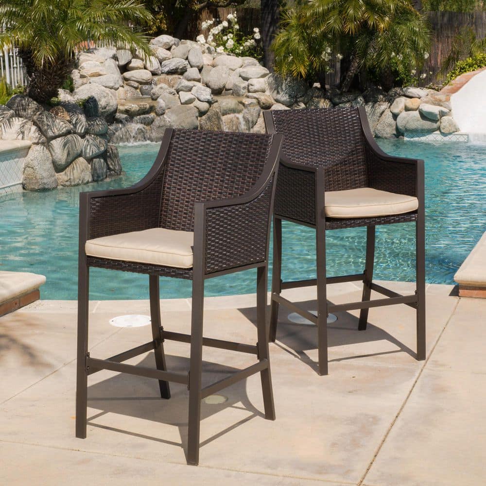 Brown Multi Metal Outdoor Bar Stools with Beige Cushion (2-Pack) price history on PriceWatchPro