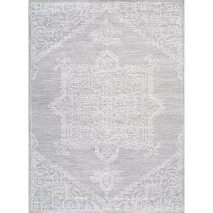 Modern Silver 10 ft. x 14 ft. Oriental Bamboo Silk and Wool Area Rug