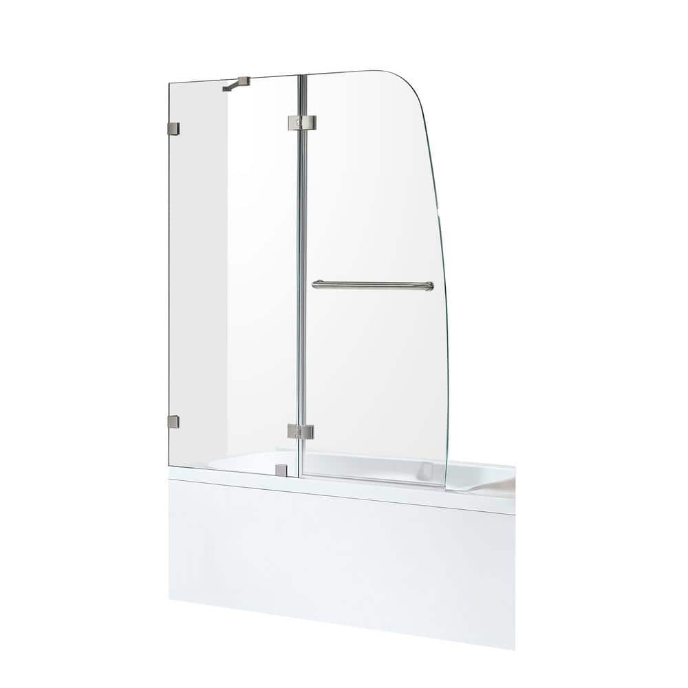 Pacific Frameless Hinged Tub Door in Brushed Nickel and Glass