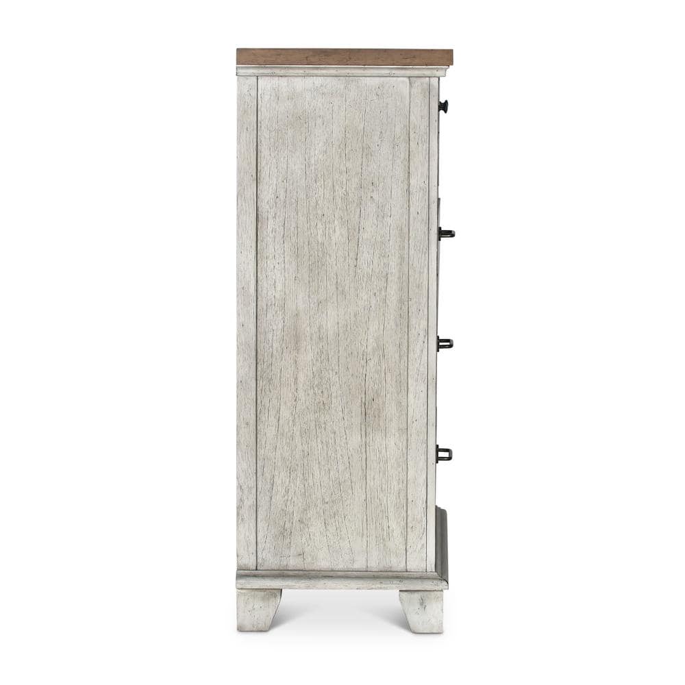 Rustic Ivory Farmhouse Chest with Honey-Stained Top and Deep Drawers