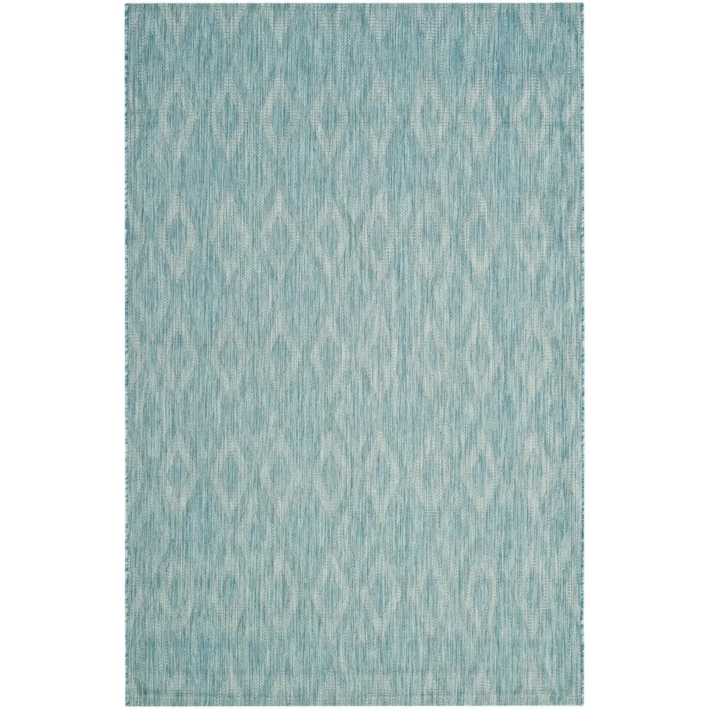 Aqua Diamond Weave 5'3" x 7'7" Synthetic Round Area Rug