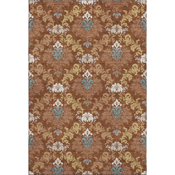 Mayfield Premium Machine Washable Abstract AMF2544 Paprika 3 ft. x 5 ft. Area Rug