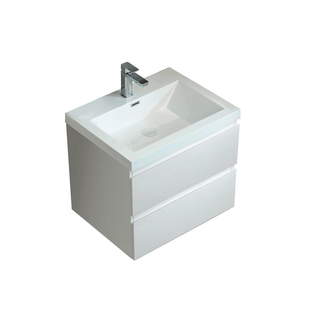 NJ 23.63 in. W x 19.63 in. D x 22.5 in. H Single Sink Floating Bath Vanity in White with White Resin Top price history on PriceWatchPro