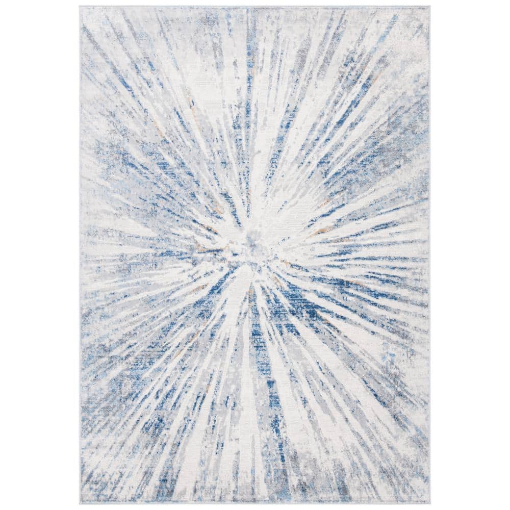Amelia Round Grey and Blue Abstract Synthetic Rug