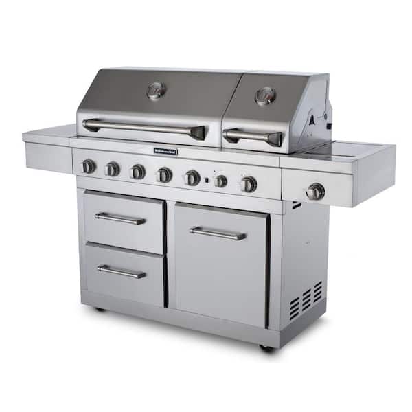 6-Burner Dual Chamber Propane Gas Grill in Stainless Steel with Side Burner  and Grill Cover