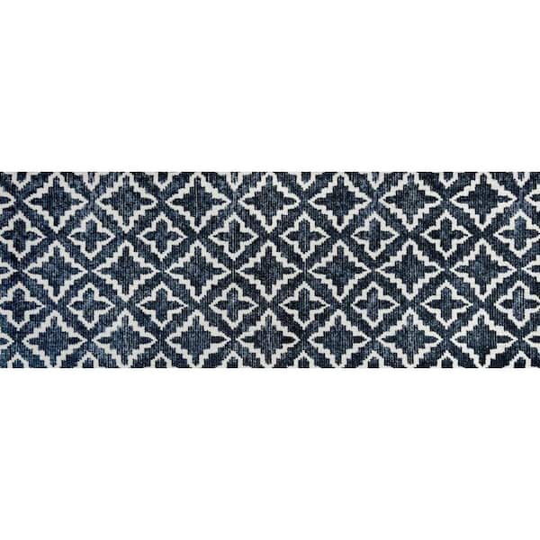 Studio 67 Maltese 2.29 ft. x 6.25 ft. Navy Blue and White Geometric Runner Rug