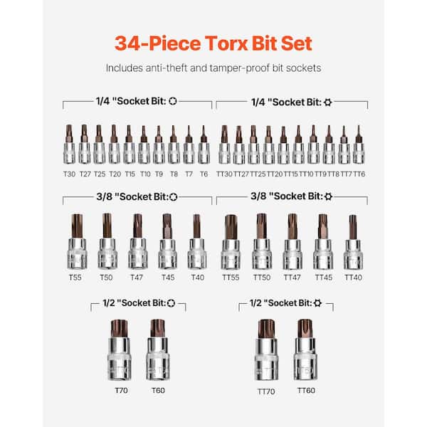 SKYSHALO Torx Bit Socket Set, 34-Piece Solid Star and Tamper Proof