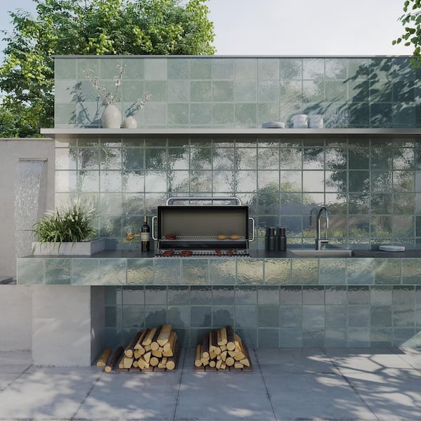 Cadence 8 in. x 8 in. Glossy Soft Sage Green Porcelain Zellige Square Tile (12.49 sq ft/case)-29 Pack